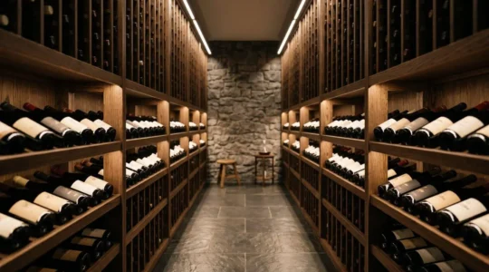 Cave à vin élégante avec grands crus français pour mariage
