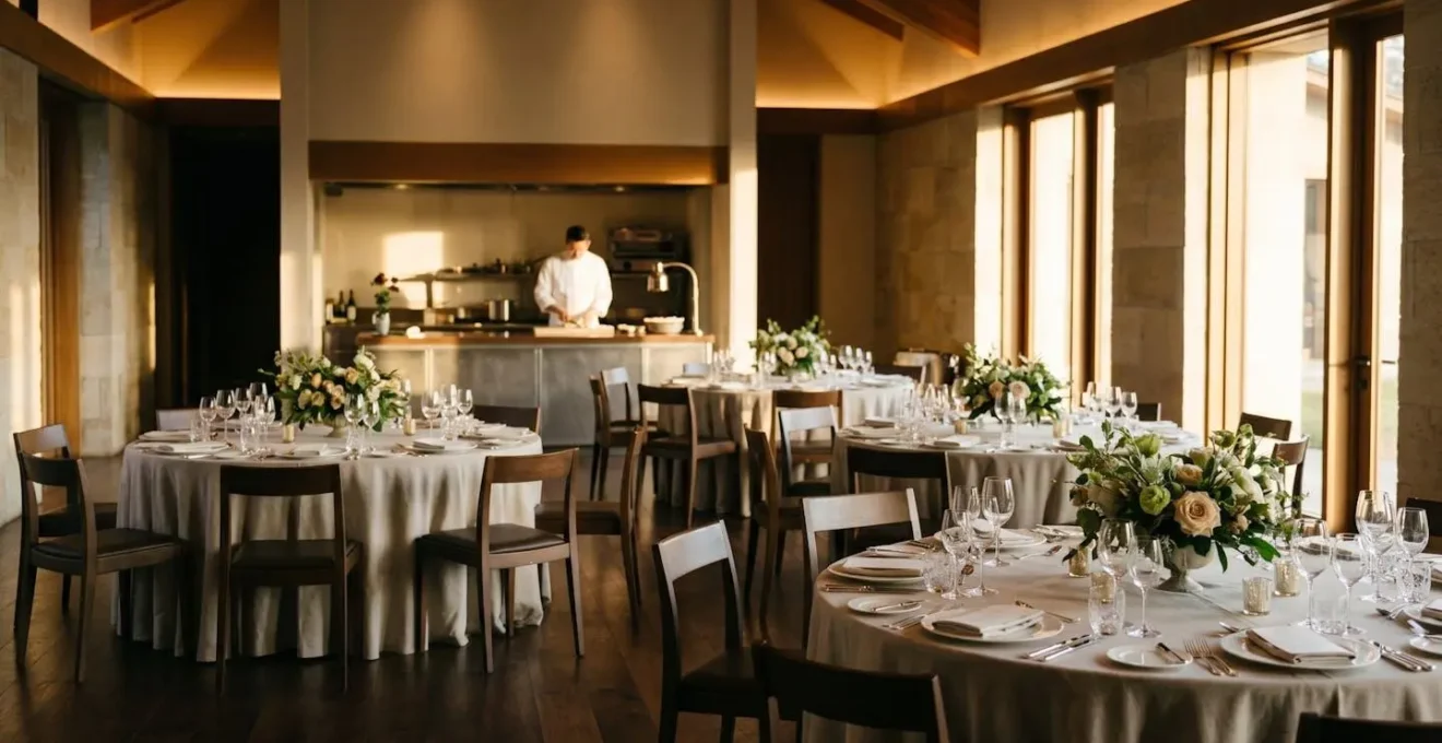 Table élégamment dressée pour un mariage gastronomique intimiste avec détails raffinés