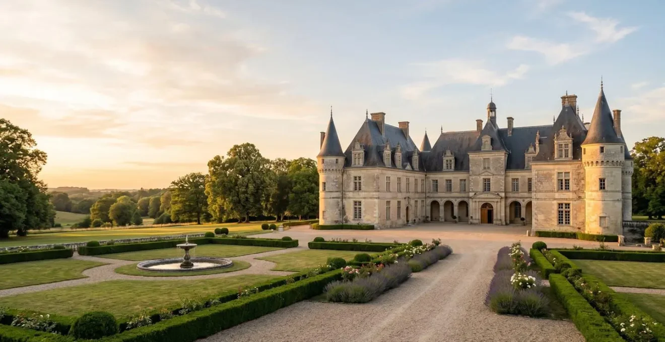 Vue d'ensemble d'un château de réception avec espaces intérieurs et extérieurs pour événements