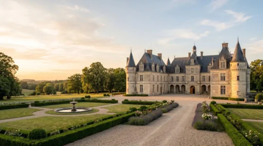 Vue d'ensemble d'un château de réception avec espaces intérieurs et extérieurs pour événements